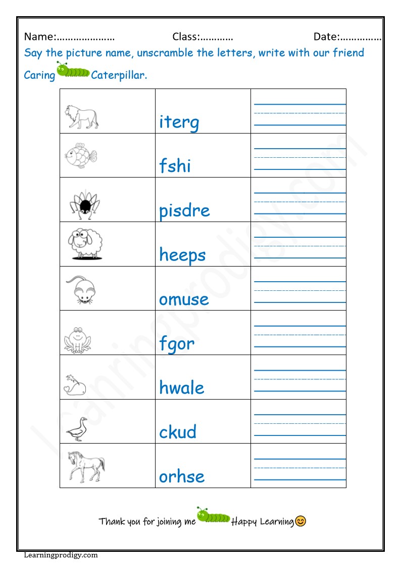 English Unscramble the Letters Worksheet for Beginners. worksheet