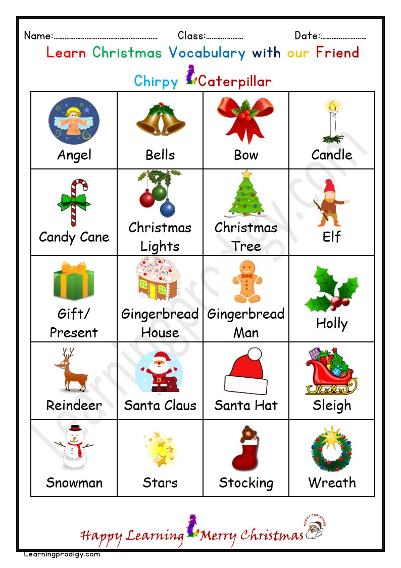 Free Printable Christmas Picture Dictionary Christmas Theme Chart