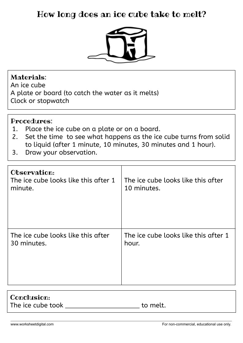 How long does an ice cube take to melt Worksheet Digital