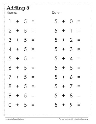 Addition to 5 W1 - Worksheet Digital