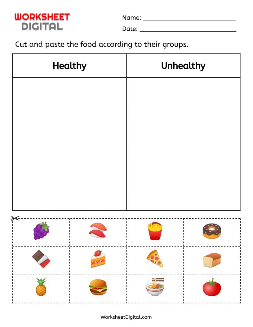 Healthy Vs Unhealthy Foods Worksheet