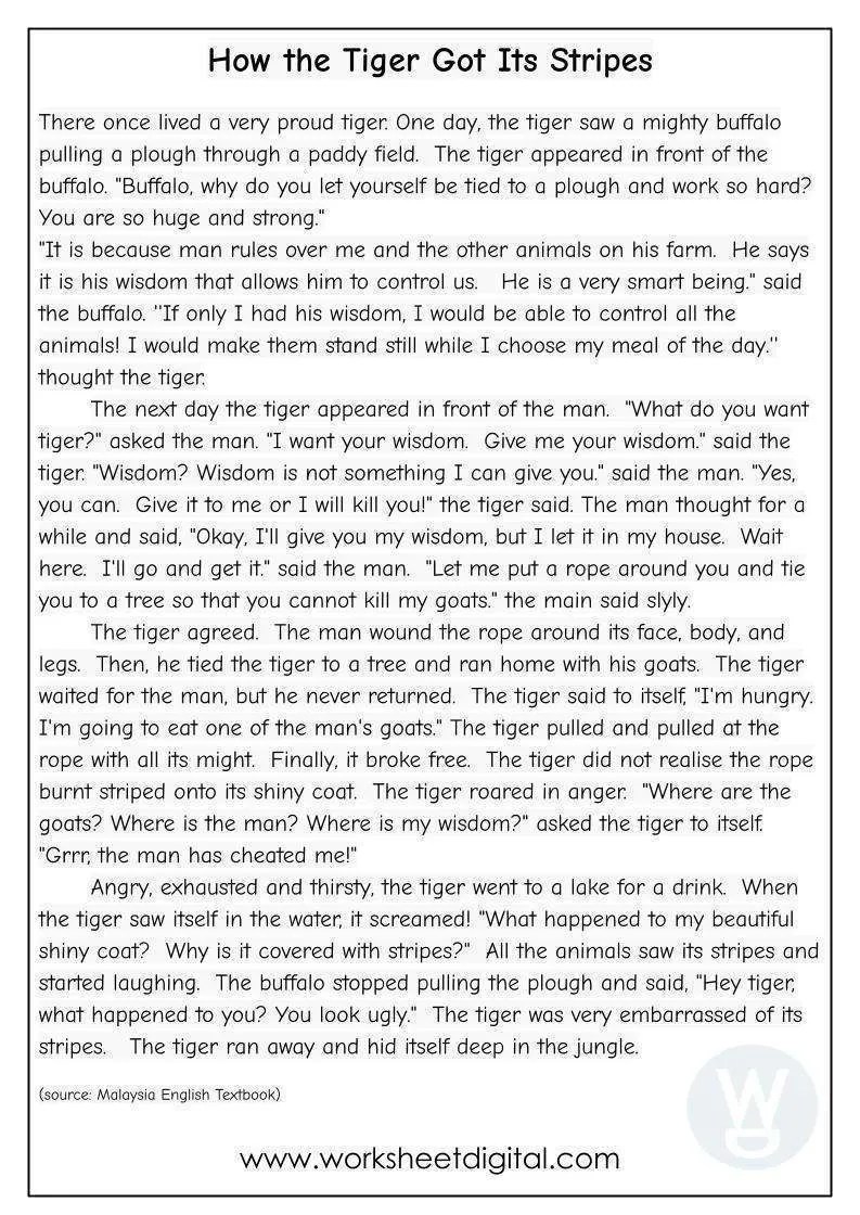 How The Tiger Got Its Stripes Story Worksheet Digital