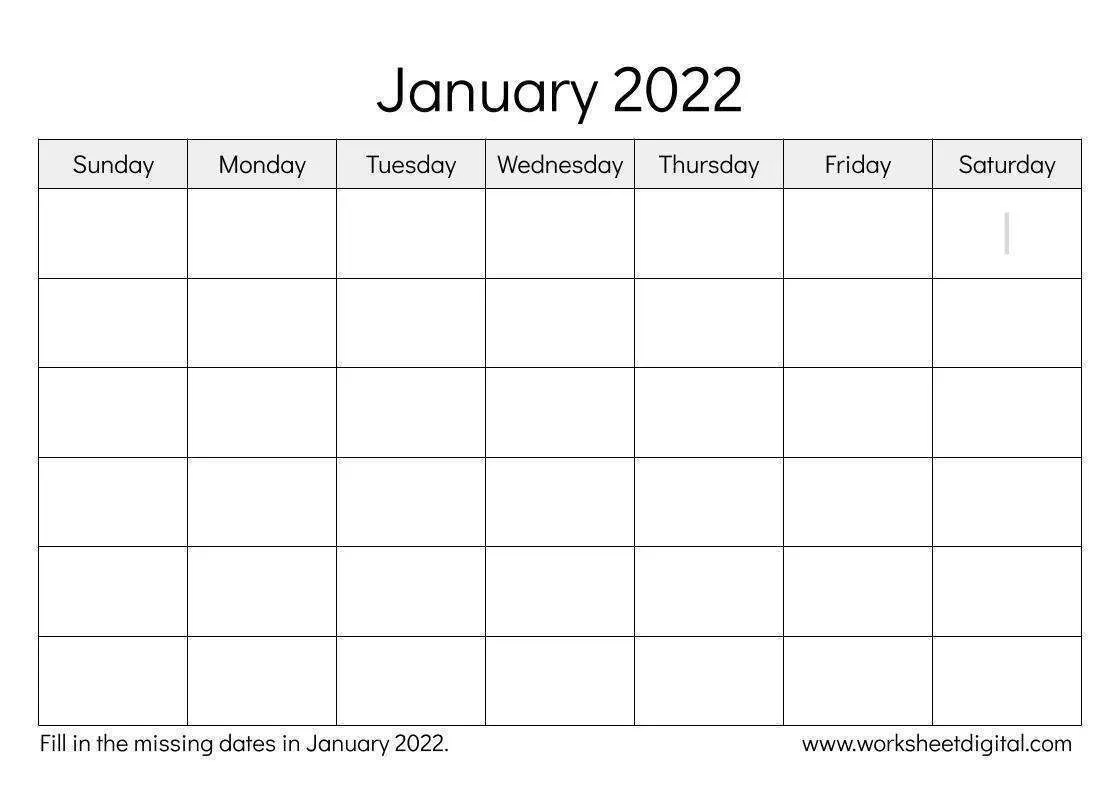 Calendar January 2022 Worksheet Digital