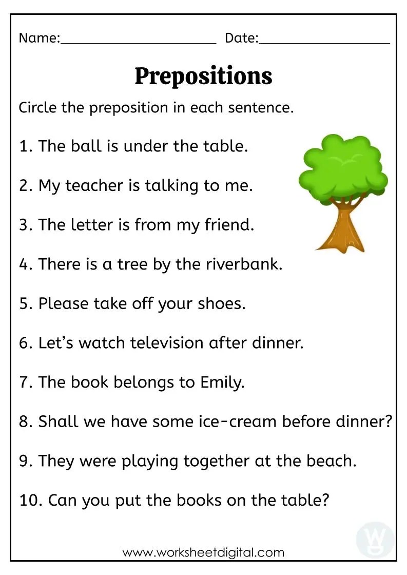 Prepositions For Grade Preposition Worksheets,, 46 OFF