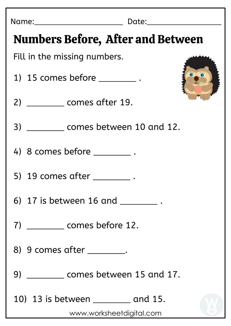Numbers Before, Between and After - Worksheet Digital