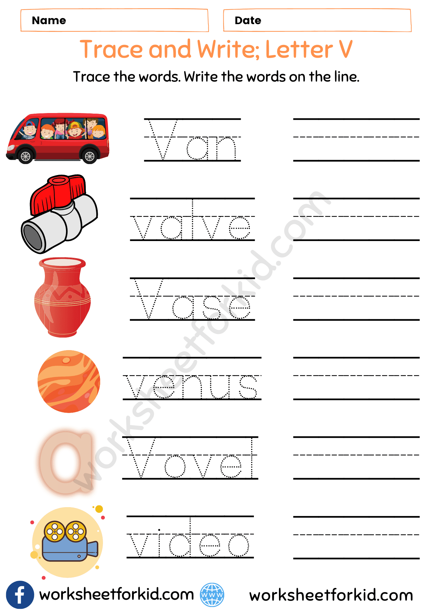 Trace and Write Words WorksheetLetter V WorksheetForKid