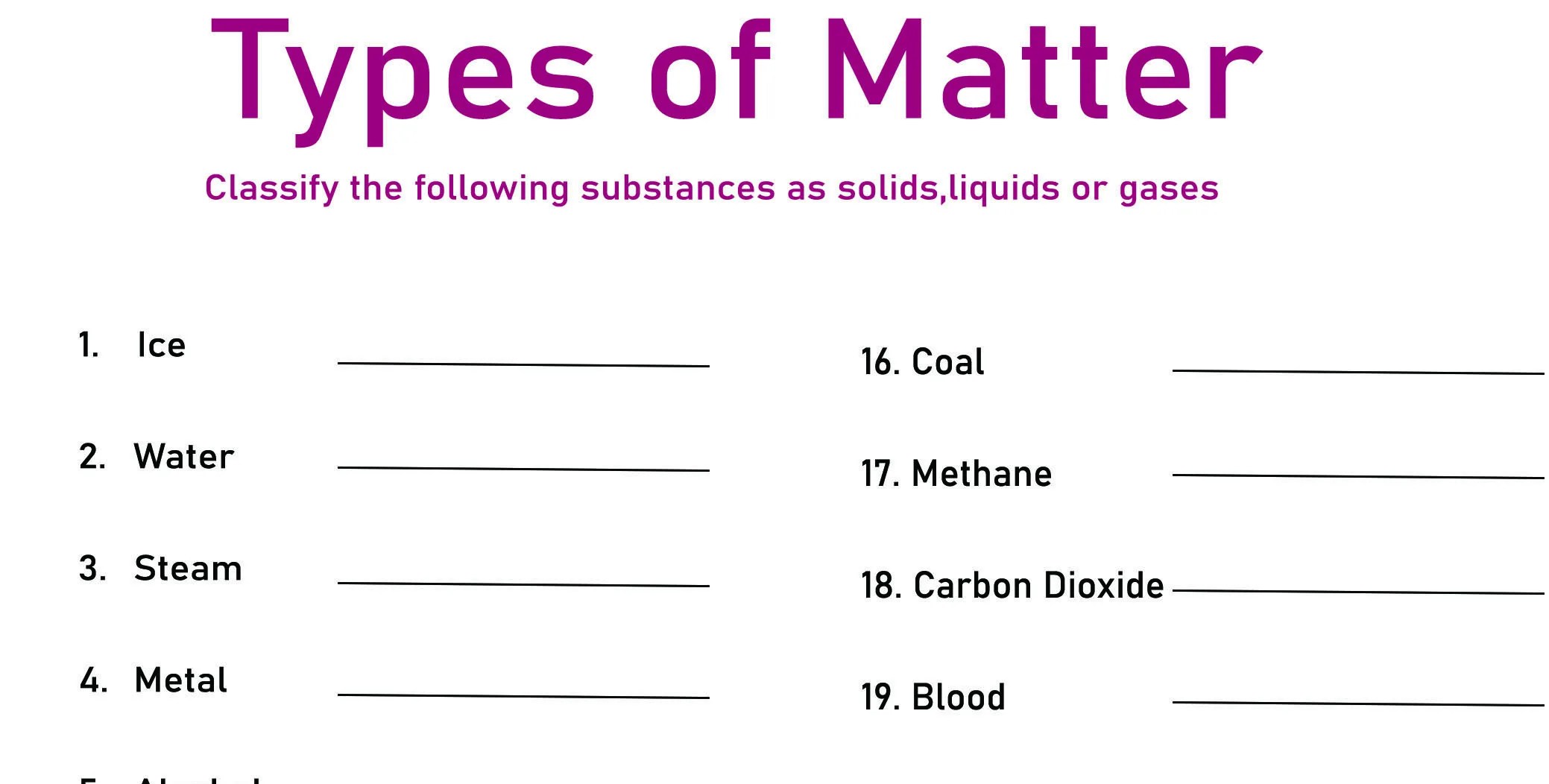Types of Matter – Worksheets for Everyone
