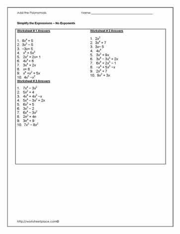 Intro To Polynomials Worksheets