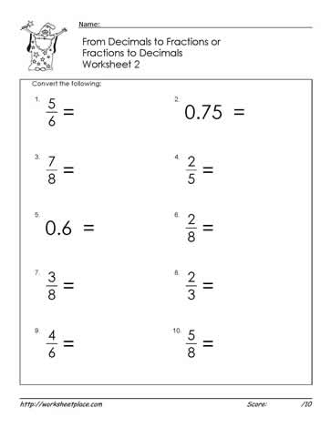 Converting Fractions and Decimals Worksheets