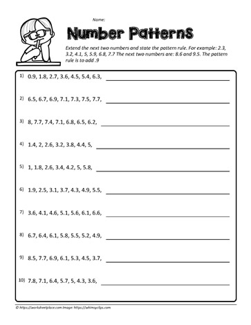 Number Patterns Decimals Worksheets