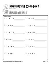 Multiplying-Integers Worksheets