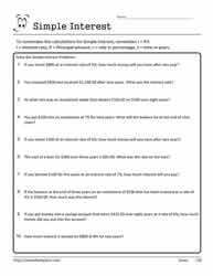 Simple Interest Quizzes Worksheets