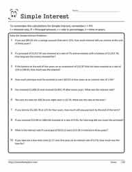 Simple Interest Quizzes Worksheets