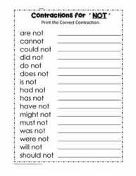 Contractions Worksheet 1st Grade