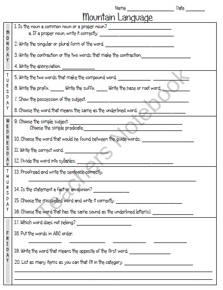 2nd Grade Mountain Language Worksheet