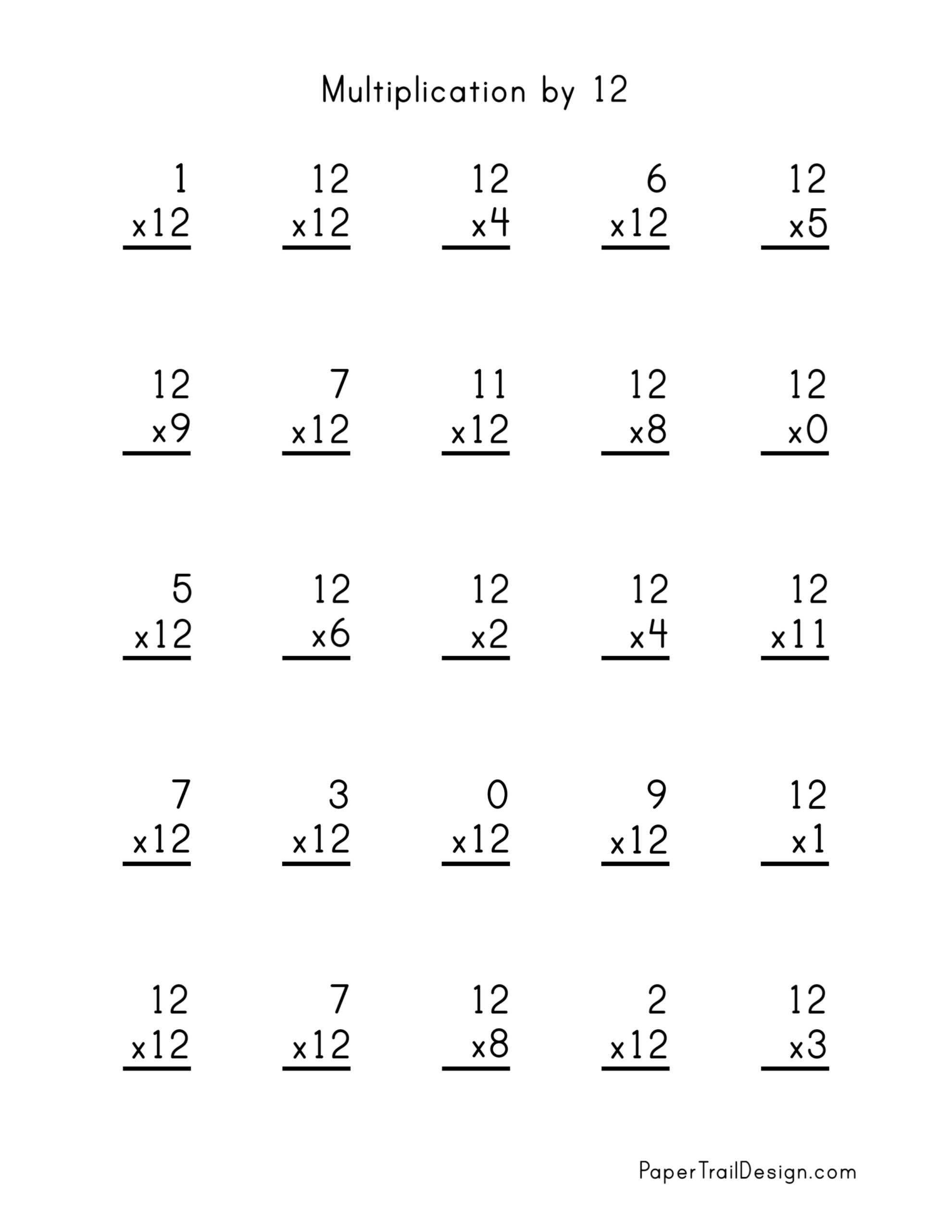 Free 3rd Grade Multiplication Math Worksheet - Multiply By 12