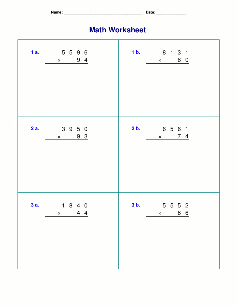 Printable Multiplication Worksheet for Grade 4 With Pictures