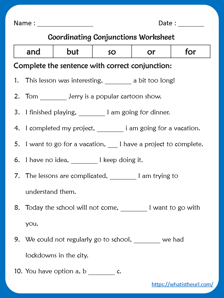English Unite Basic Coordinating Conjunctions Worksheet Worksheets