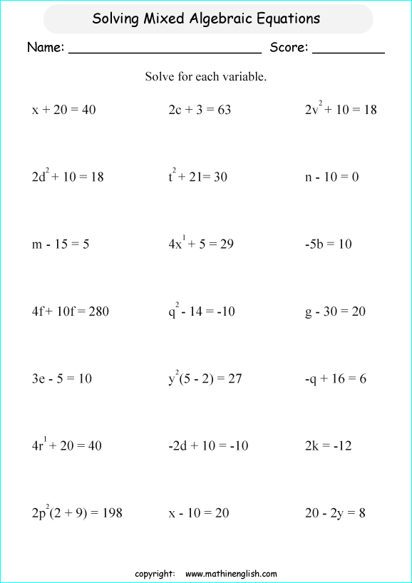 Algebra Worksheets | Free - CommonCoreSheets - Worksheets Library