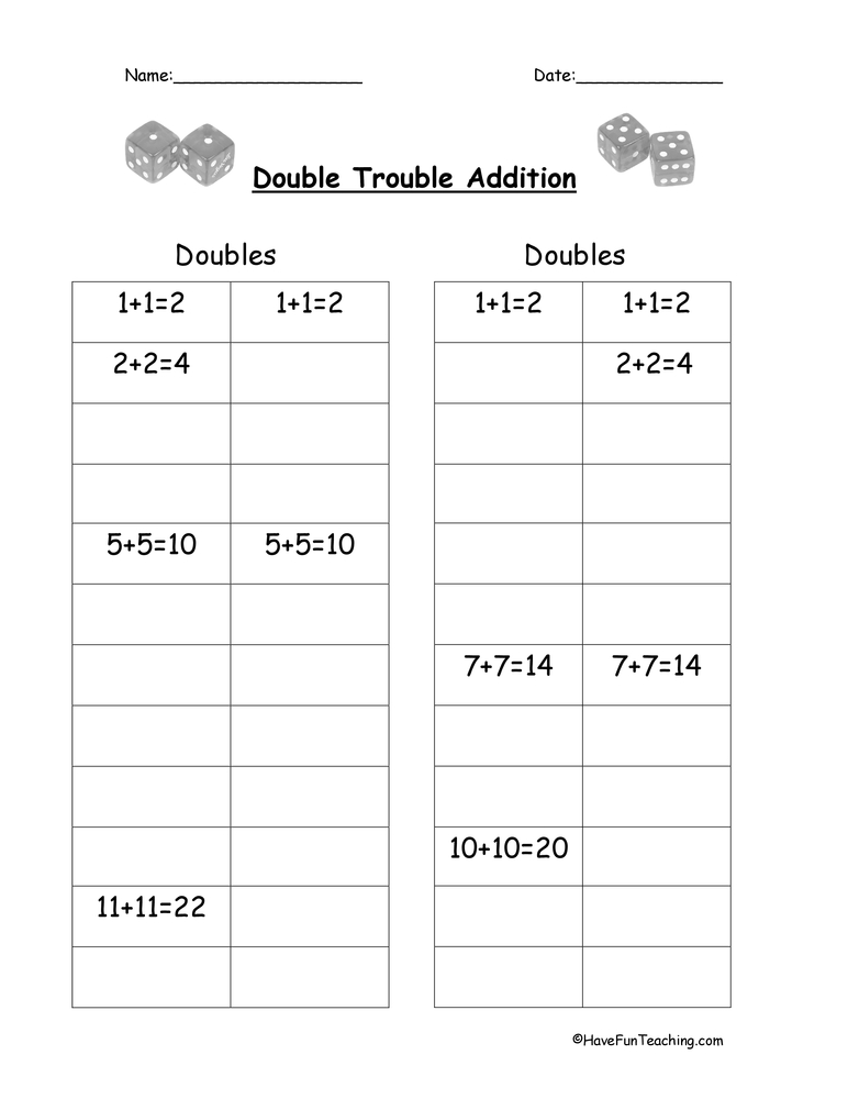 Friendly Doubles Worksheet: Free Printable PDF for Children