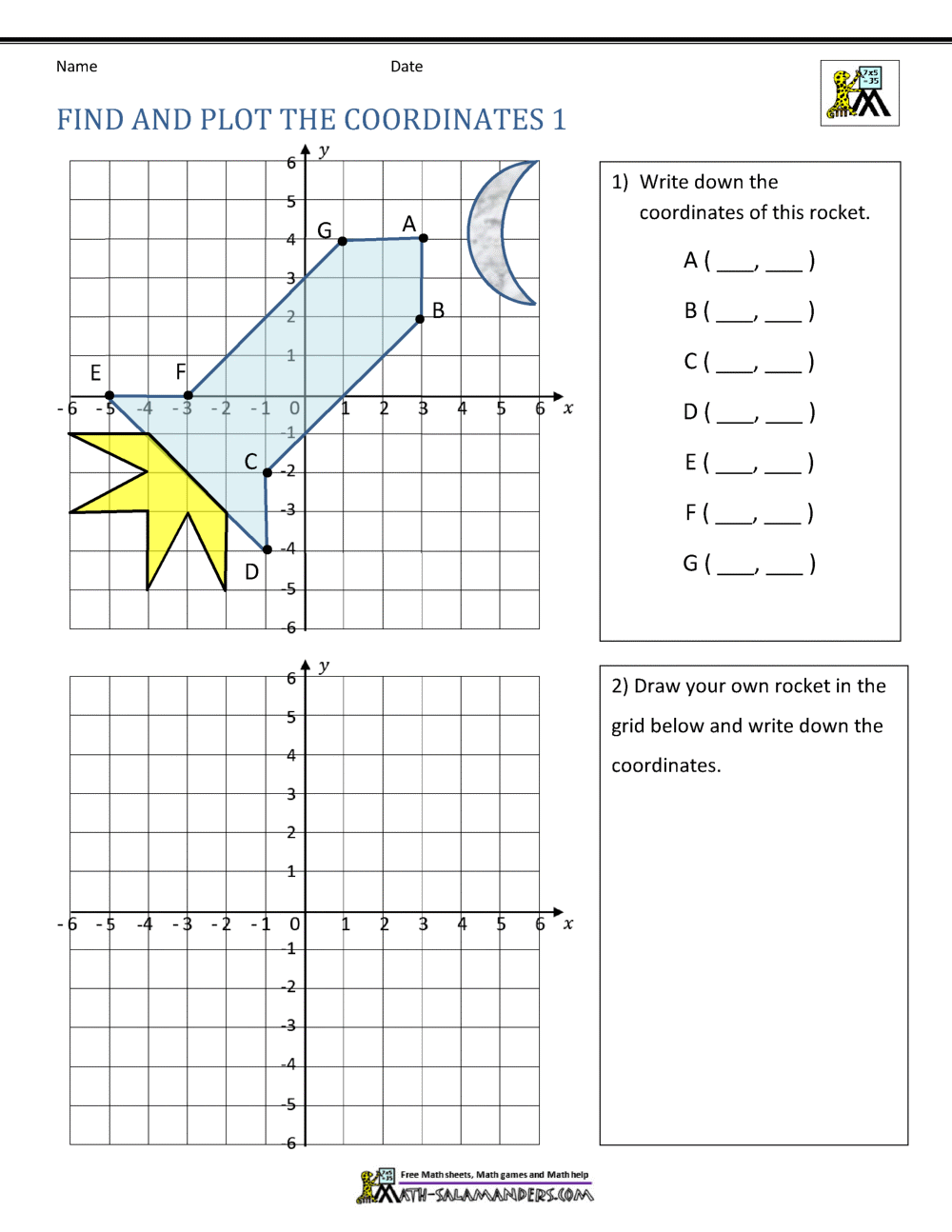 Easy Free Printable Coordinate Graphing Pictures Worksheets Fun(06)