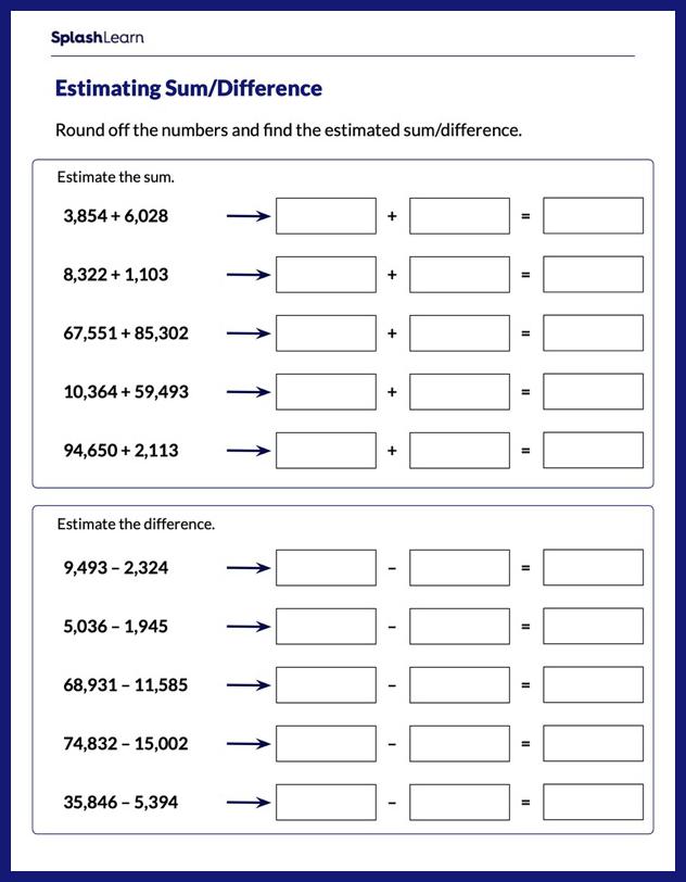 Estimating Sums and Differences Worksheets | Practice for Precision