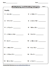 Mastering Integer Operations: Multiplying and Dividing Worksheets