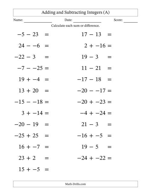 Addition and subtraction of integers worksheets | K5 Learning