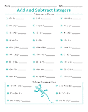 Add and Subtract Integers | Interactive Worksheet | Education.com