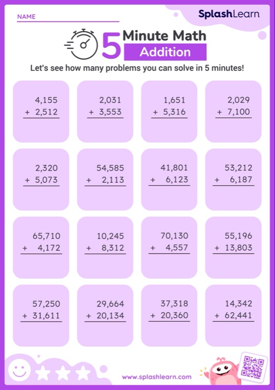 Add Large Numbers without Regrouping: Vertical Timed Practice