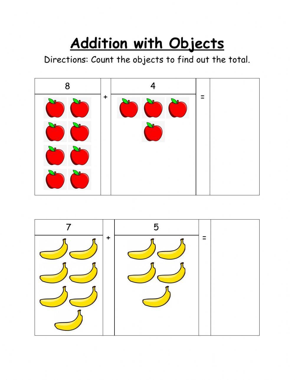 Adding with Pictures-Objects worksheet | Live Worksheets - Worksheets