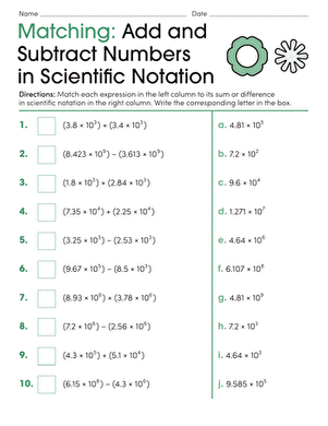 Matching: Add and Subtract Numbers in Scientific Notation