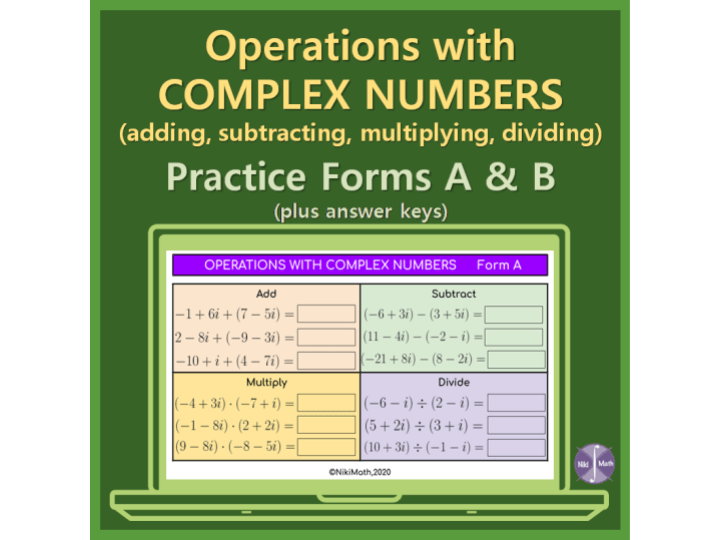 Operations with Complex Numbers Practice Two Similar Forms A & B Worksheets Library