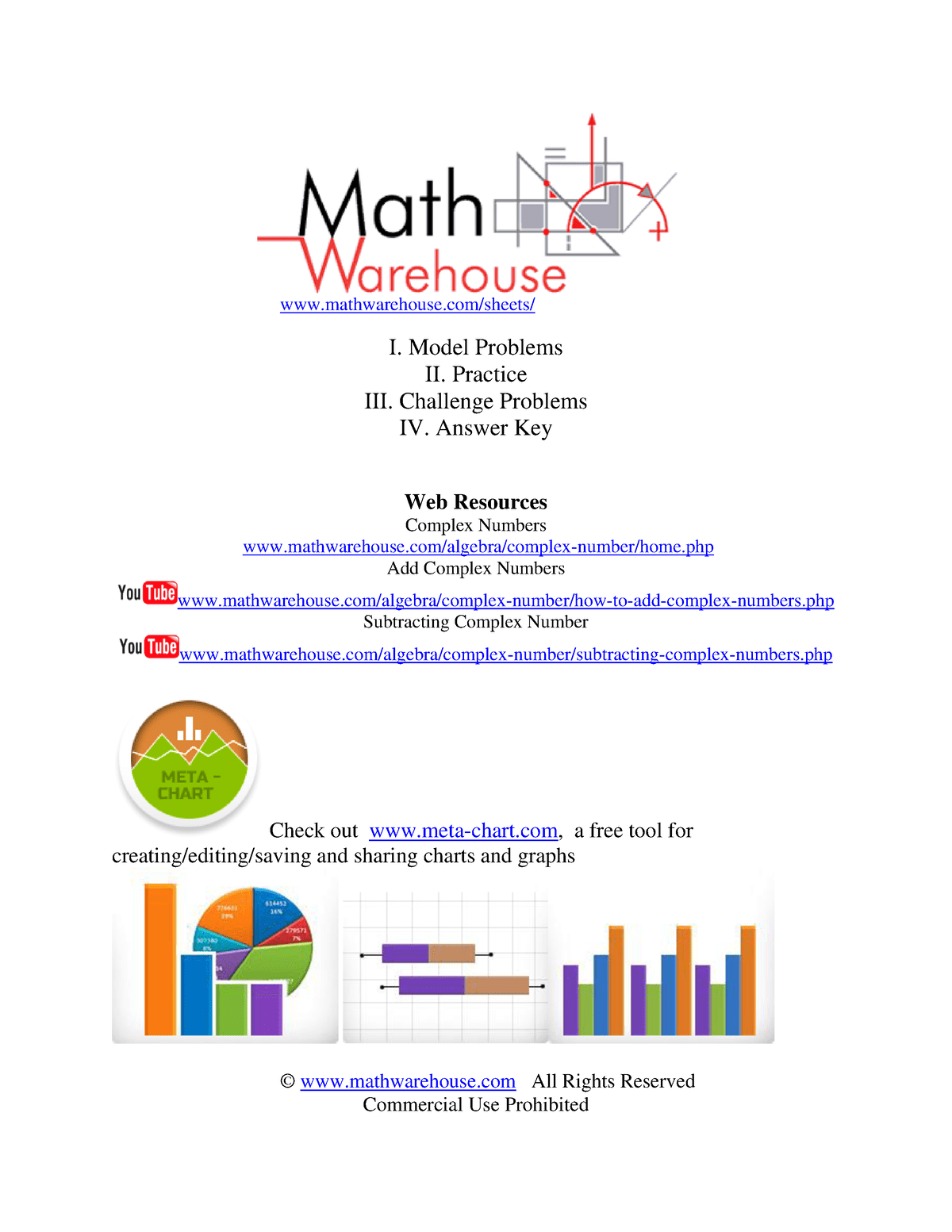 Add subtract complex numbers worksheet - mathwarehouse/sheets/ I