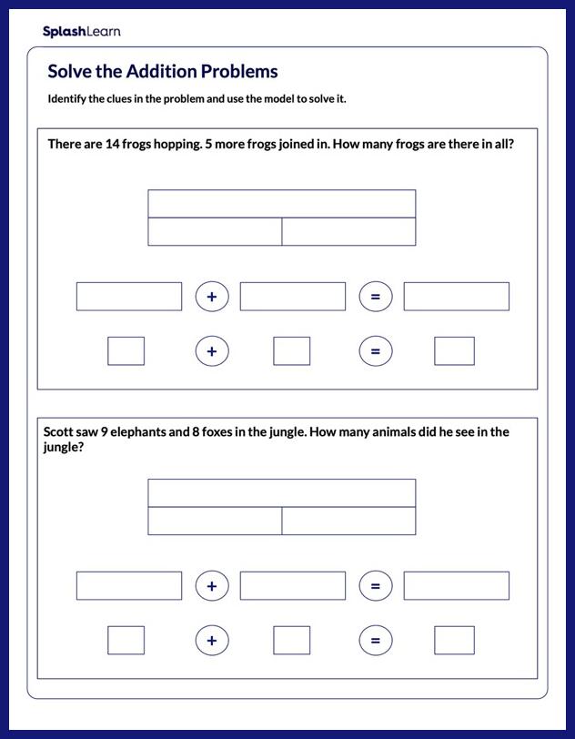 Solve Addition Problems Using Bar Model Math Worksheets Worksheets Library