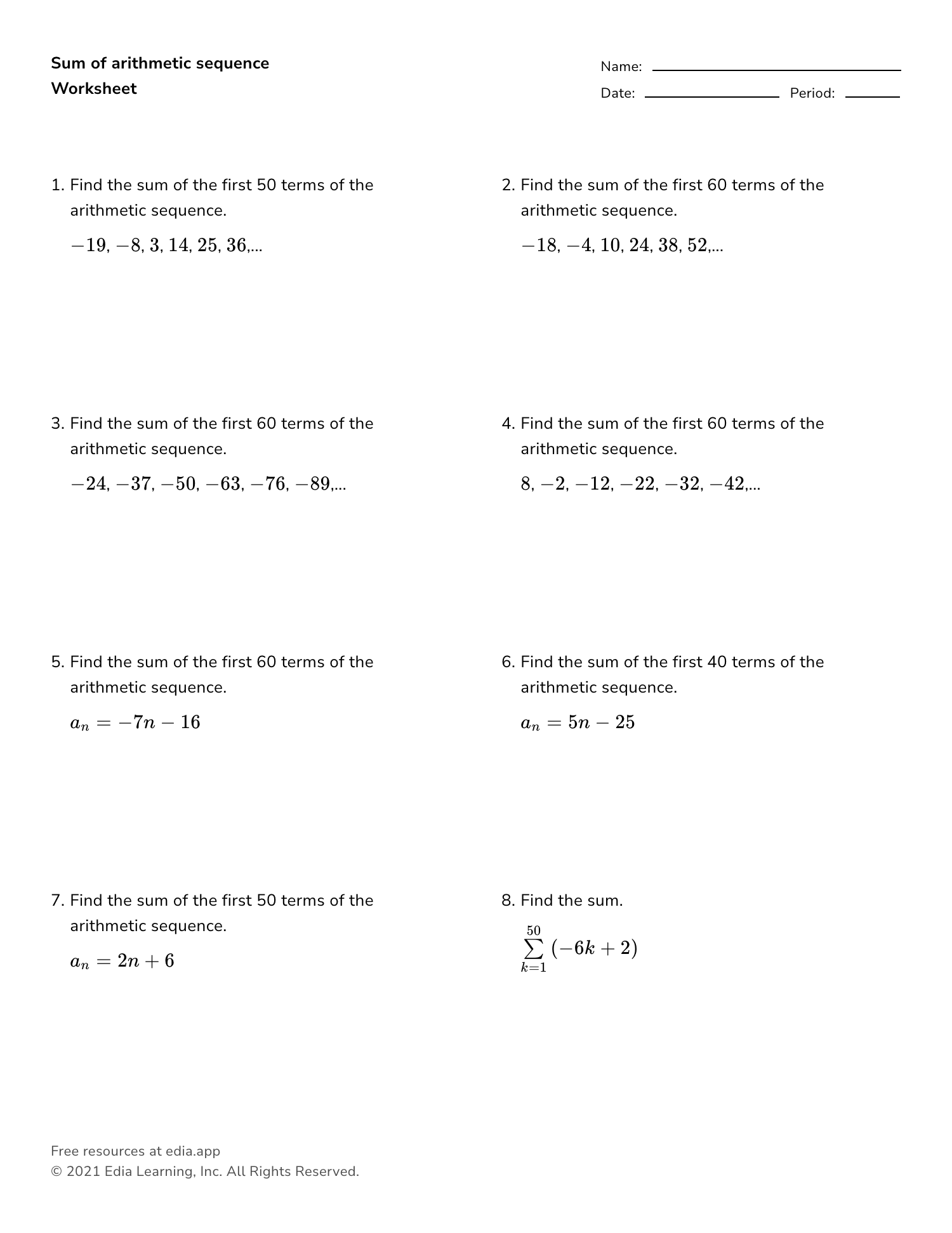 Arithmetic Sequences Practice Sheet | Math = Love - Worksheets Library