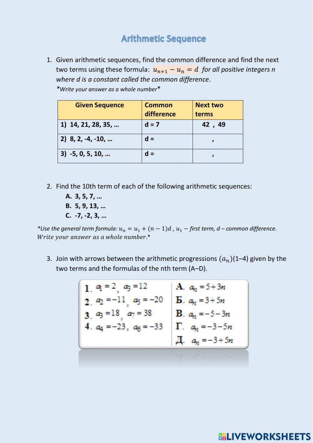 Arithmetic Sequence Worksheets Worksheets Library