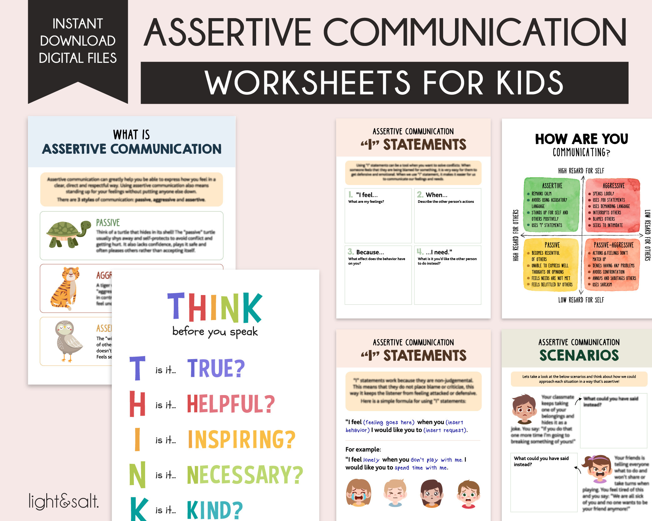 Assertive Communication Worksheets, for Kids, Communication Styles