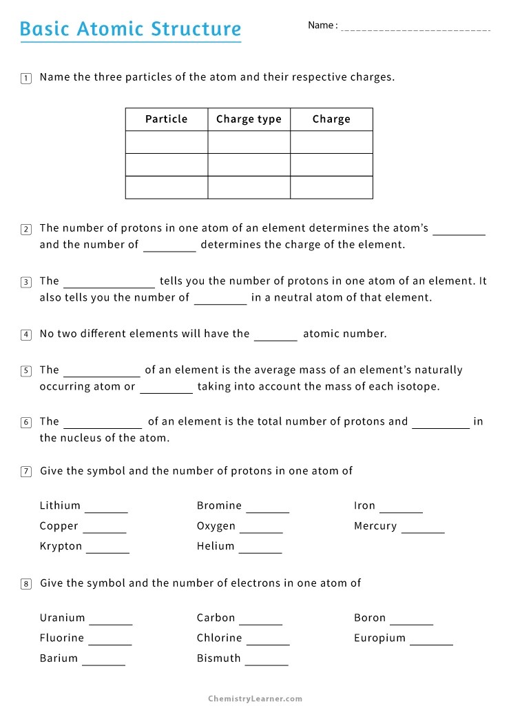 Free Printable Atomic Structure Worksheets - Worksheets Library