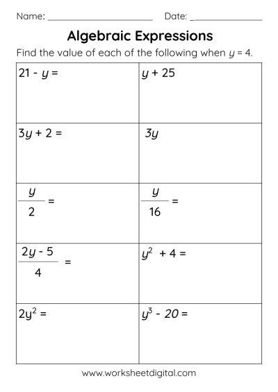 Algebra Expressions | Worksheet | Education.com - Worksheets Library