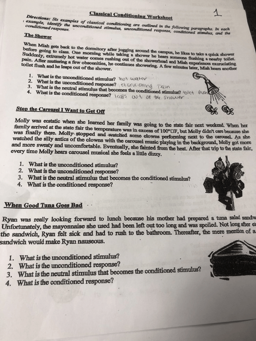 Solved Classical Conditioning Worksheet Directions Stramples