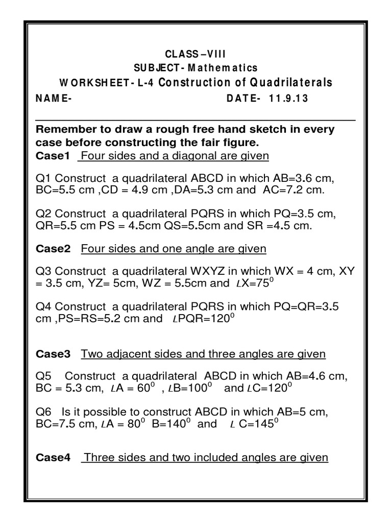 Construct Quadrilaterals Math Worksheet PDF Worksheets Library