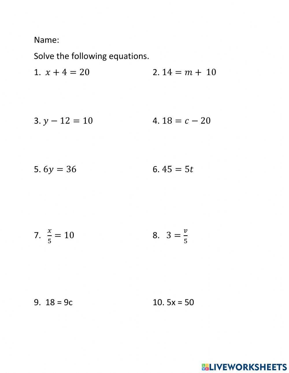 Solving Simple Equations Worksheet Packet - Worksheets Library