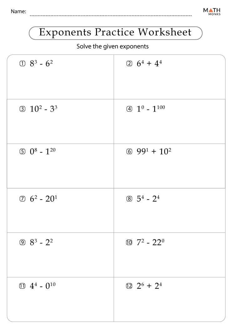 Free basic exponent rules worksheet, Download Free basic exponent rules
