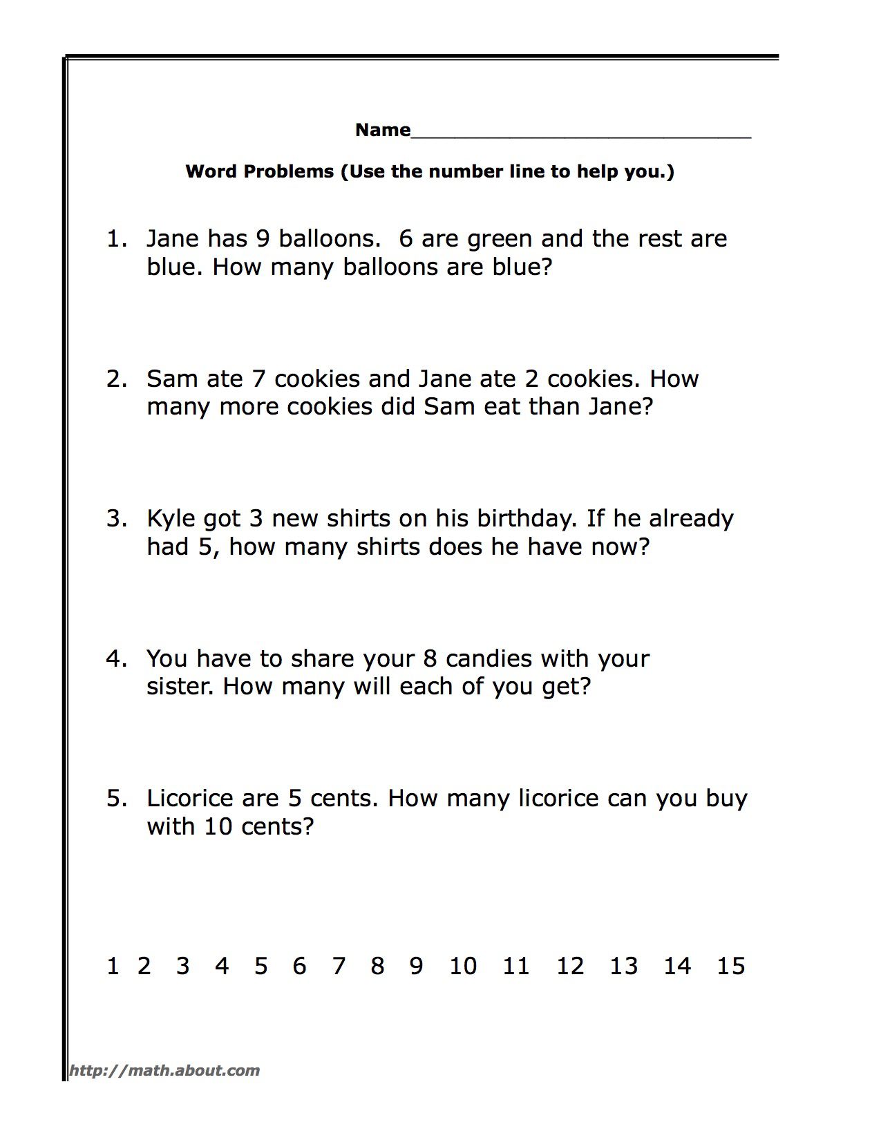 First Grade Math: Word Problems - Worksheets Library