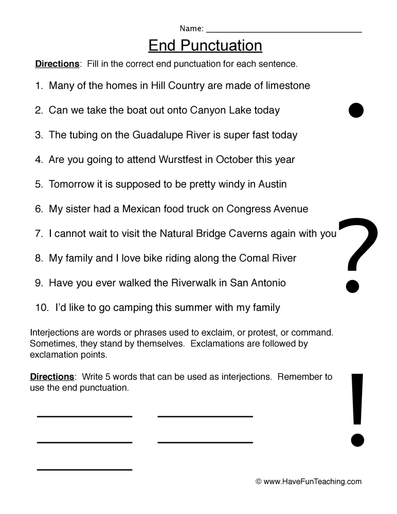 End Punctuation Worksheet - Have Fun Teaching - Worksheets Library