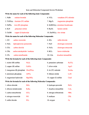 Binary Ionic and Molecular Compounds Worksheet a Side 1 | airSlate