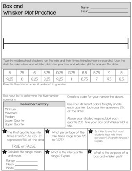 Box and Whisker Plot - FREEBIE by The Clever Clover worksheets library