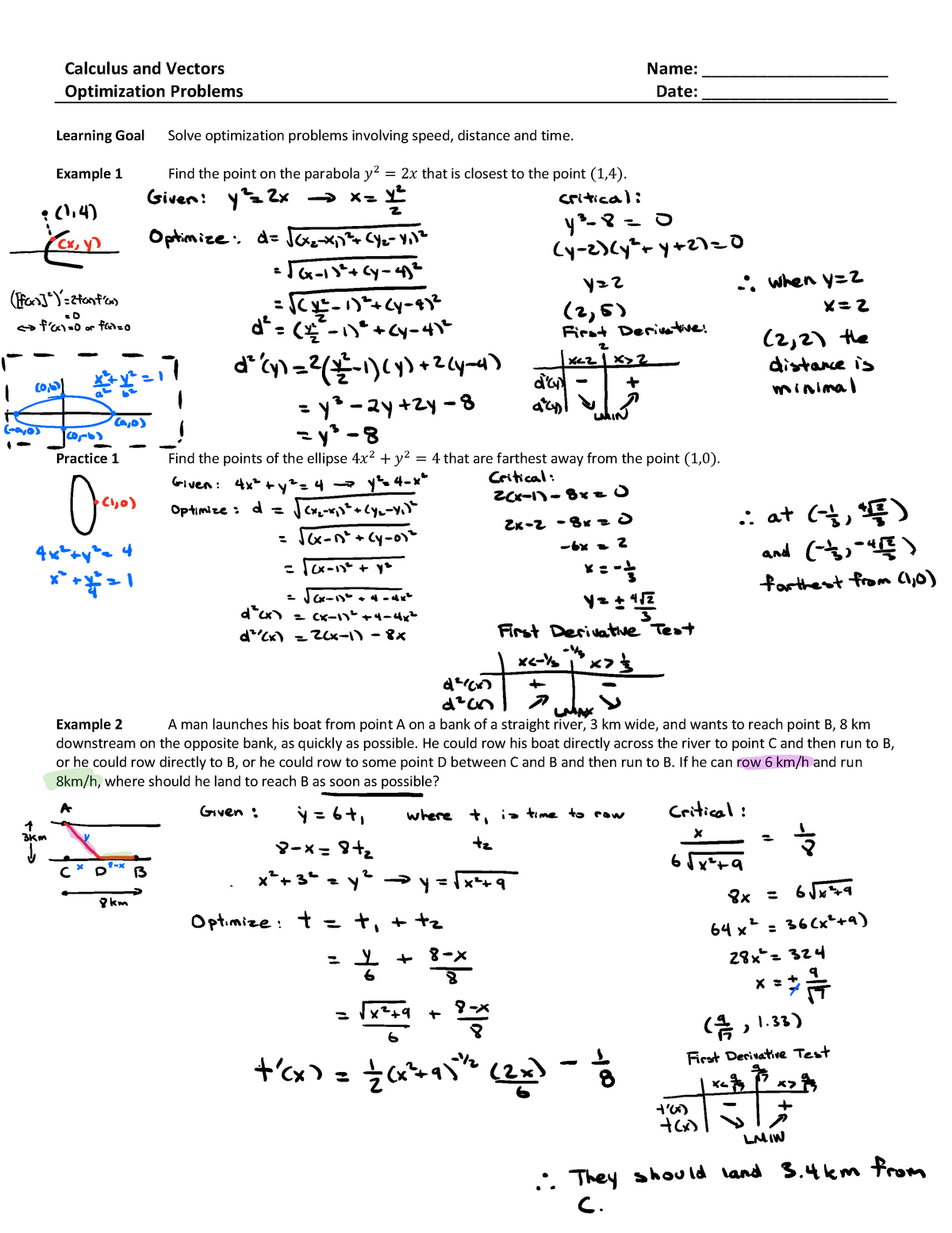 Applications 4 Optimization Problems Speed Distance Time Worksheets Library