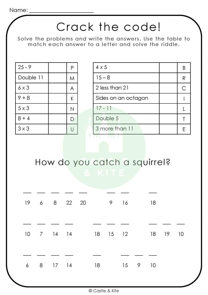 Mental Maths Code Breakers – Castle & Kite - Worksheets Library